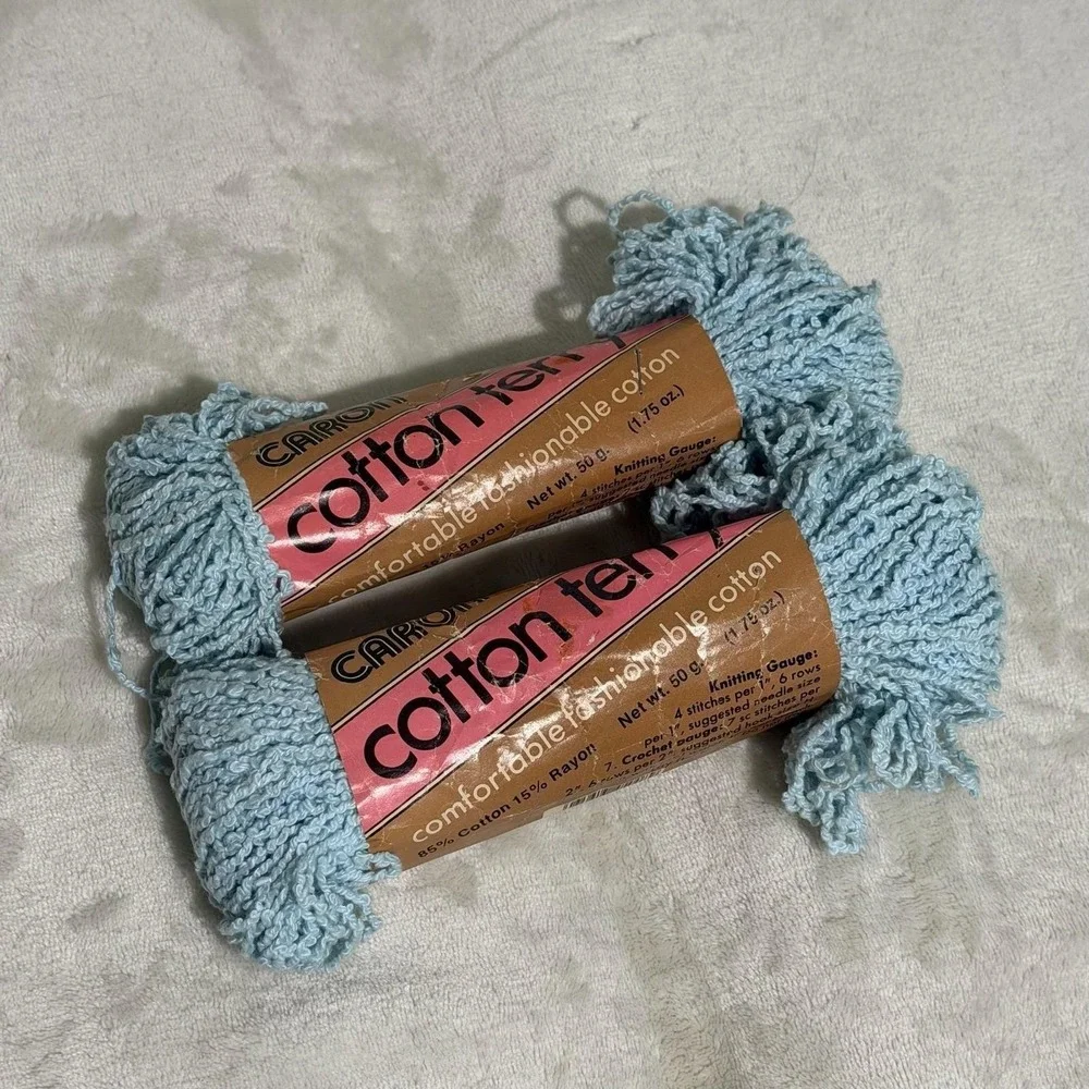 Vintage Caron Cotton Terry Yarn Lot 7 Skeins 50g 1.75 Zigzag Pink Blue 3‎ Colors